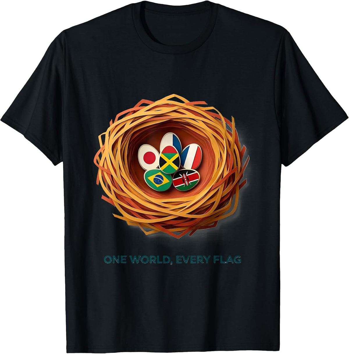 Men's One World Every Flag Paper Cutout Geography Lover Gift T-Shirt - Black