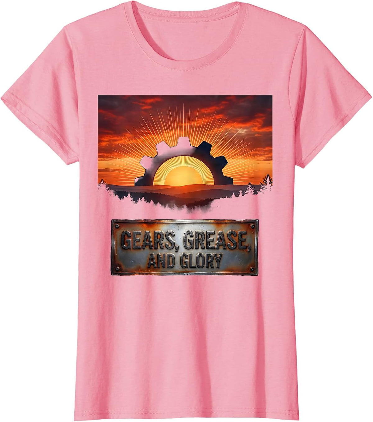 Women's Valley Forge Automotive Gears Grease and Glory Design T-Shirt - Pink