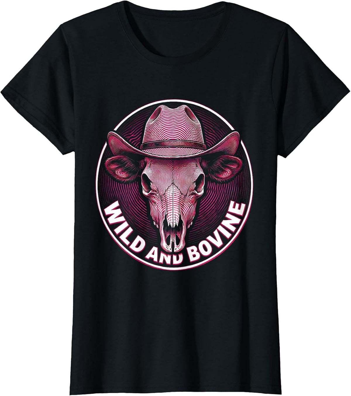 Women's Wild and Bovine Cow Lover Graphic Design T-Shirt - Black