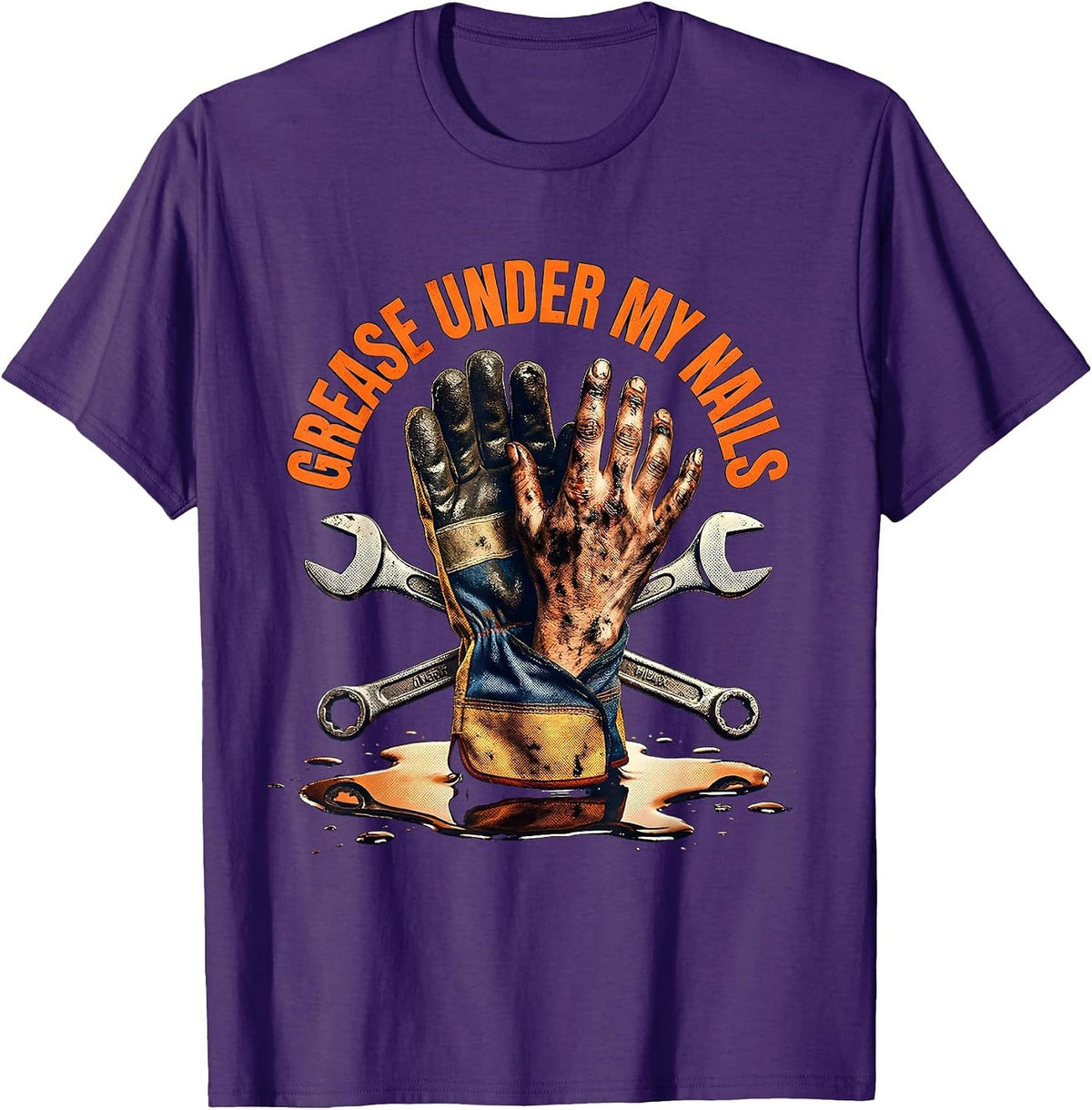 Men's Grease Under My Nails Pit Crew Design T-Shirt - Purple