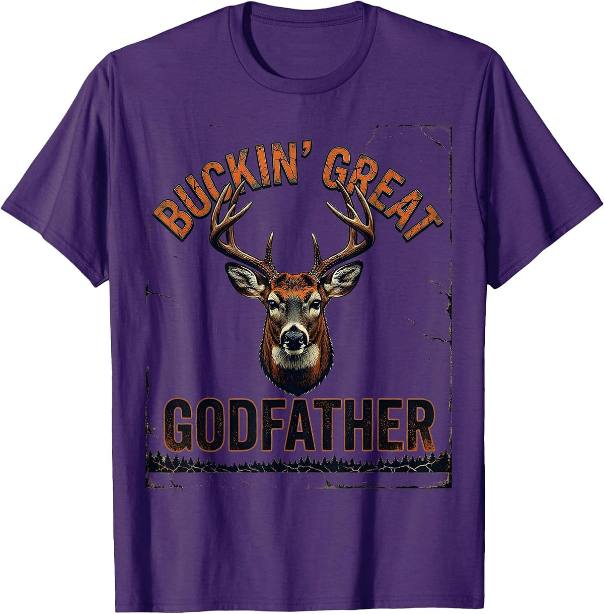 Buckin' Great Godfather Distressed Funny Deer Hunting Dad T-Shirt - Purple