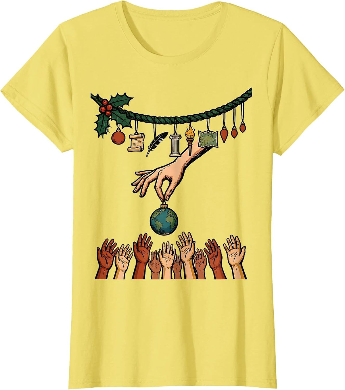 Teacher History Ornament 12 Days Of Christmas Countdown T-Shirt - Lemon Yellow