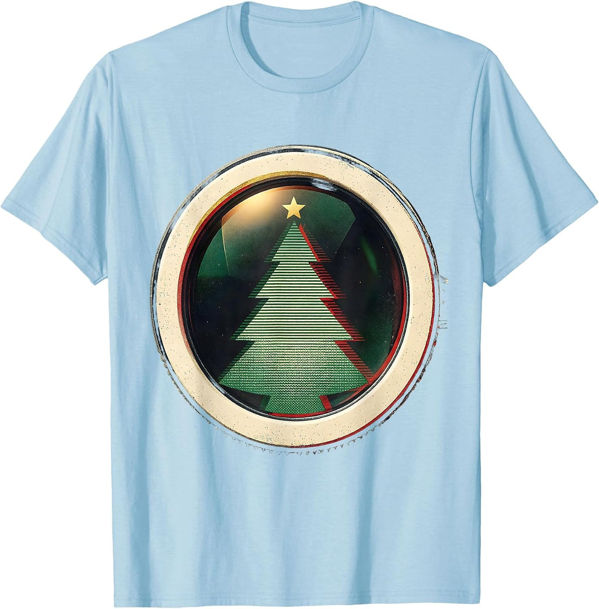Men's Christmas Tree Eye Lens Optometrist Humor Workwear T-Shirt - Baby Blue