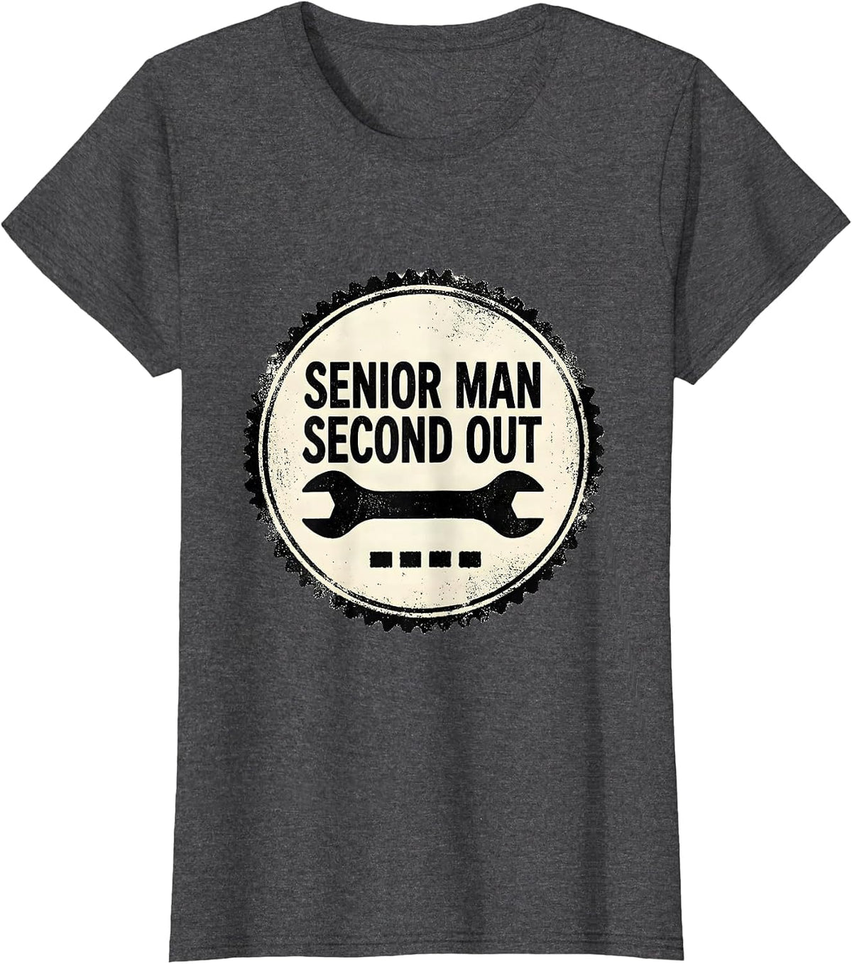 Women's Senior Man Second Out Rubber Stamp Firefighter Fire Dept T-Shirt - Dark Heather Grey