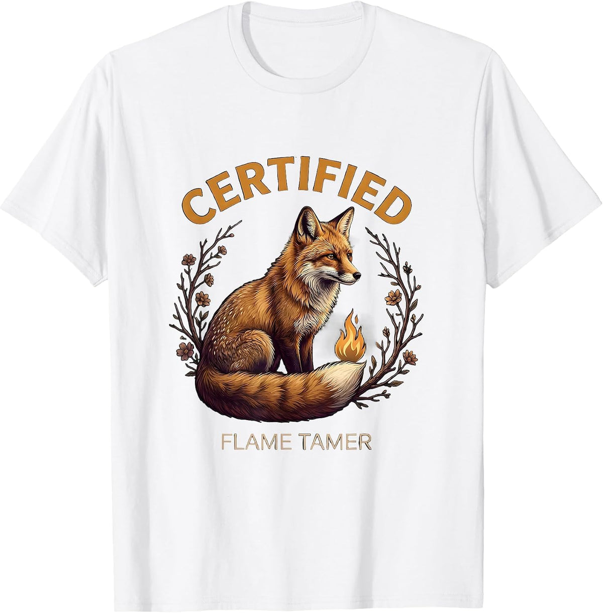Men's Certified Flame Tamer Firefighter Graphic Design T-Shirt - White