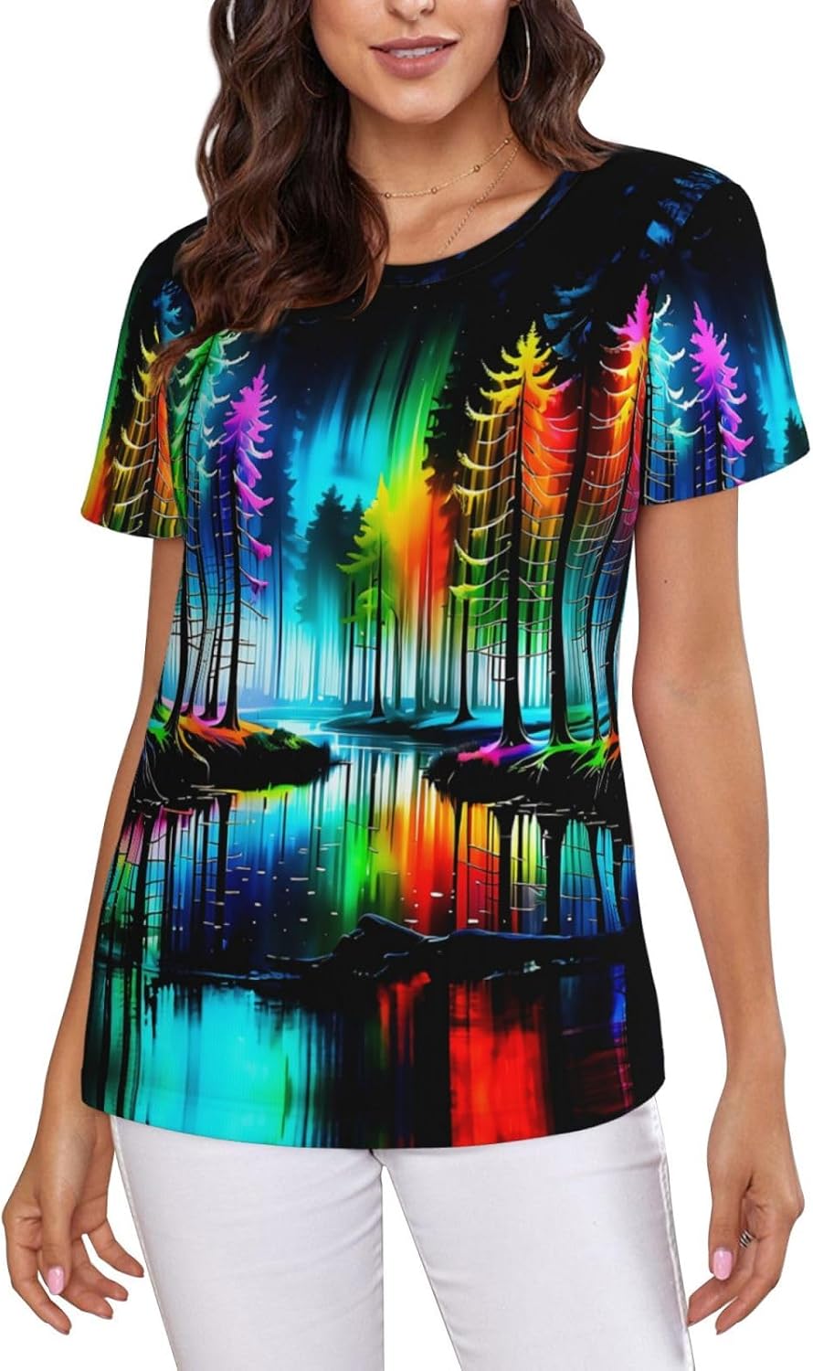 T Shirts for Women Short Sleeve Crewneck Tops Summer Basic Tee - A12