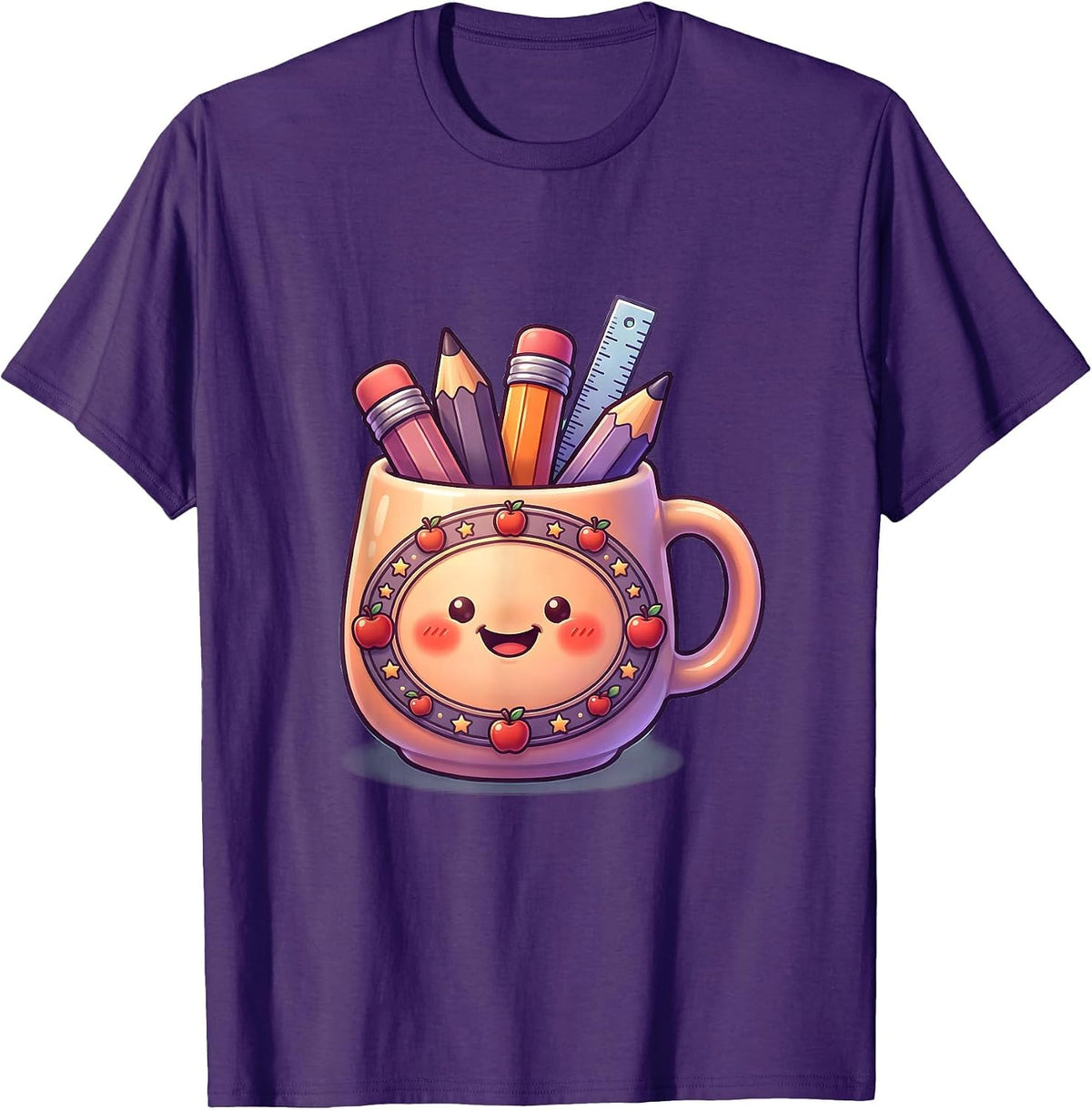 Men's First Grade Teacher Coffee Mug Pencils Rulers Graphic T-Shirt - Purple