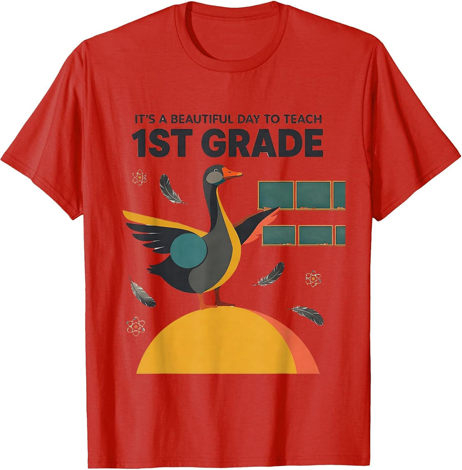 Men's It's A Beautiful Day To Teach 1st Grade Teacher T-Shirt - Red