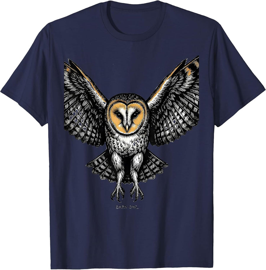 Barn Owl Scratchboard Funny Owl Lover Bird Enthusiast T-Shirt - Navy Blue