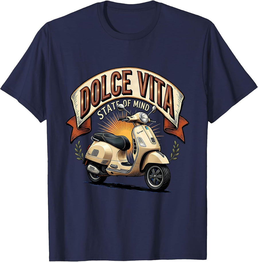 Dolce Vita State Of Mind Italian Life Design T-Shirt - Navy Blue