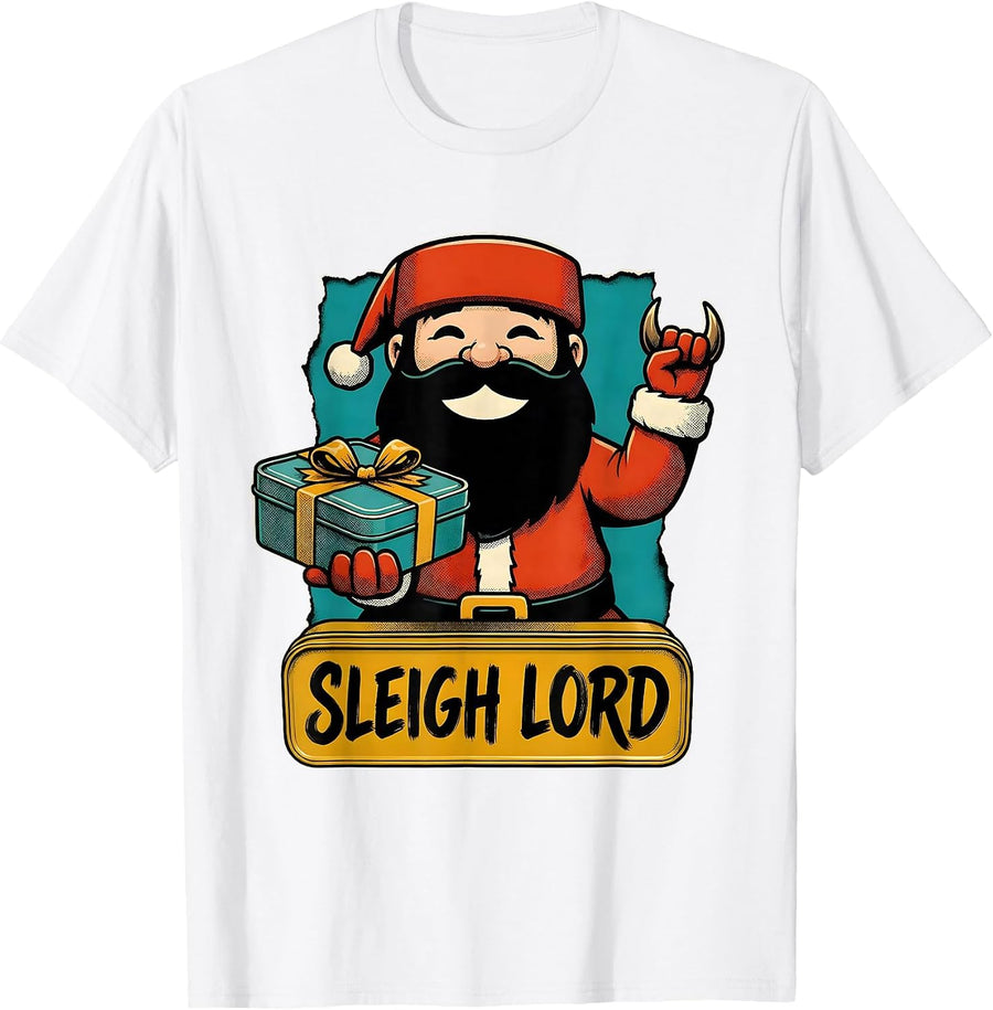 Men's Sleigh Lord Retro Advertising Mascot Heavy Metal Rock T-Shirt - White