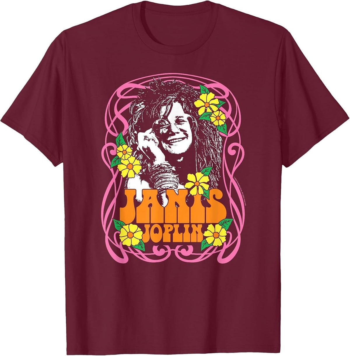 Janis Joplin - Flowers T-Shirt - Burgundy