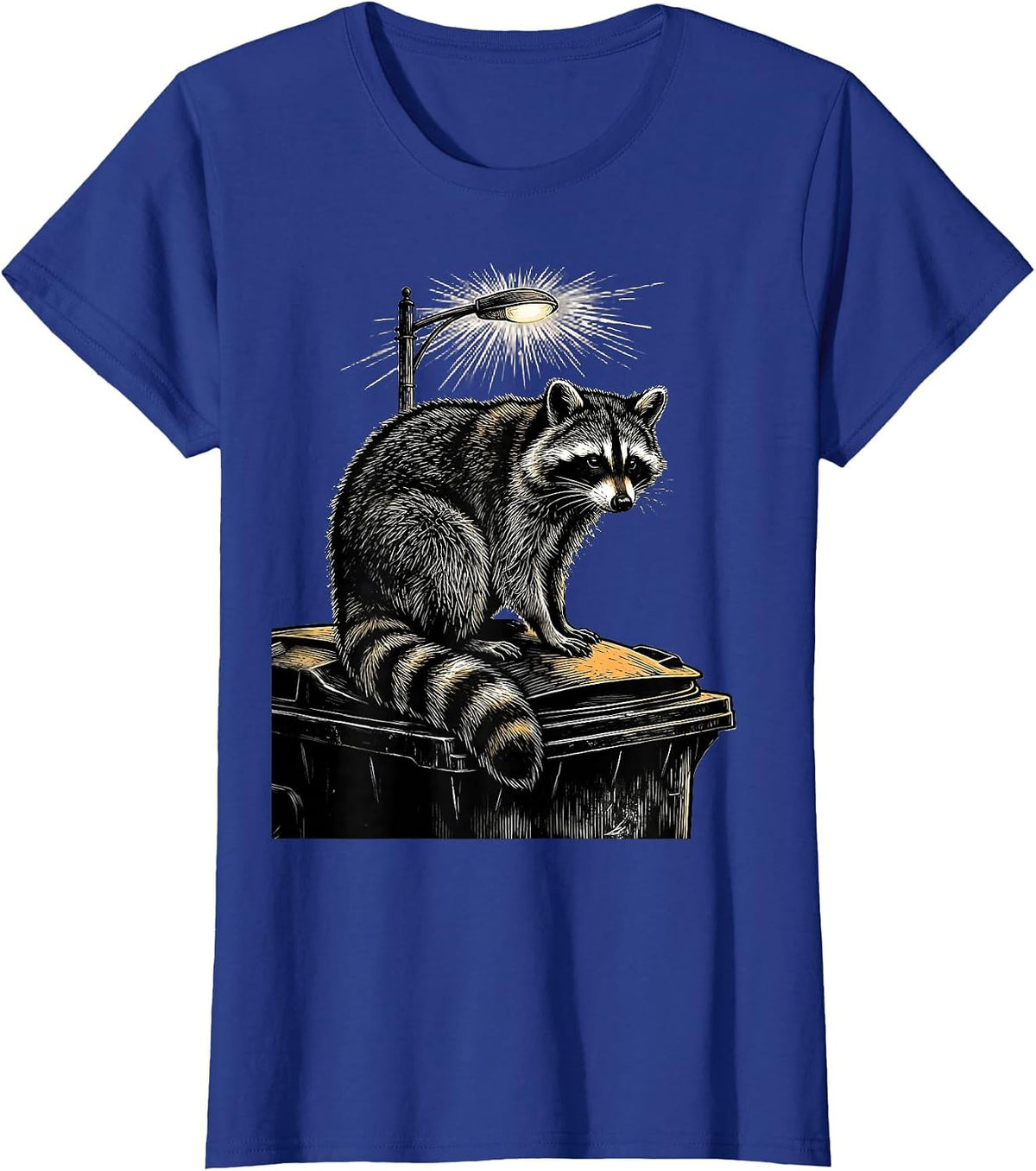 Women's Raccoon on Dumpster Night Scene Illustration T-Shirt - Royal Blue