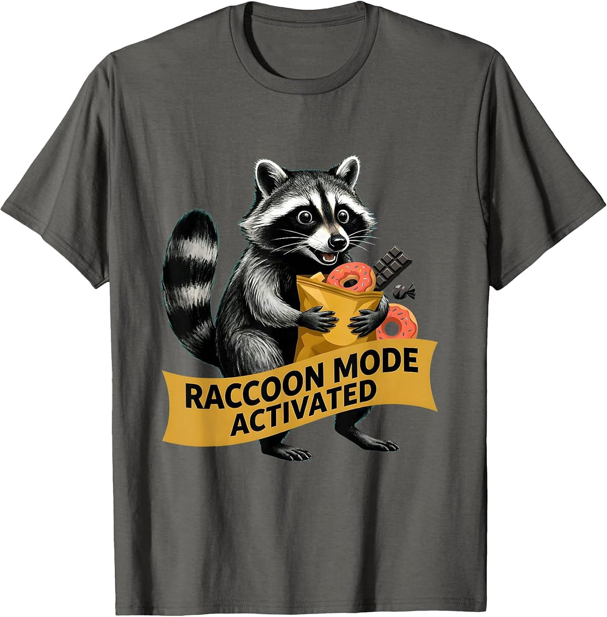 Raccoon Mode Activated Snacks Lover Design T-Shirt - Asphalt Grey