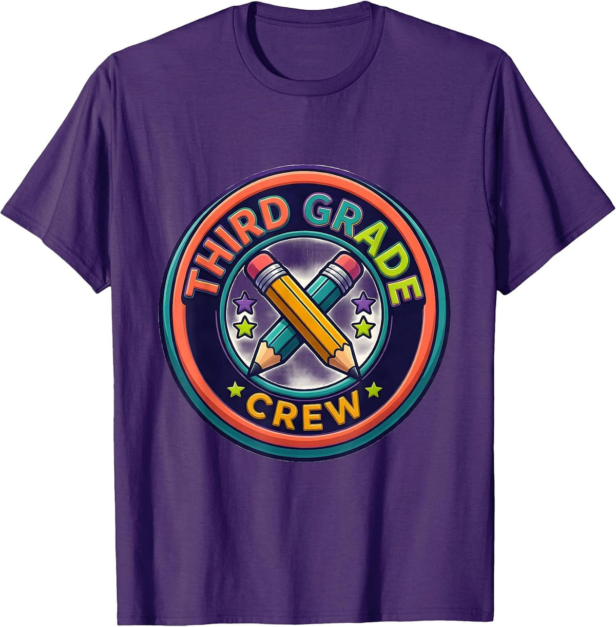 Men's Third Grade Crew Colorful Back To School Student Teacher T-Shirt - Purple