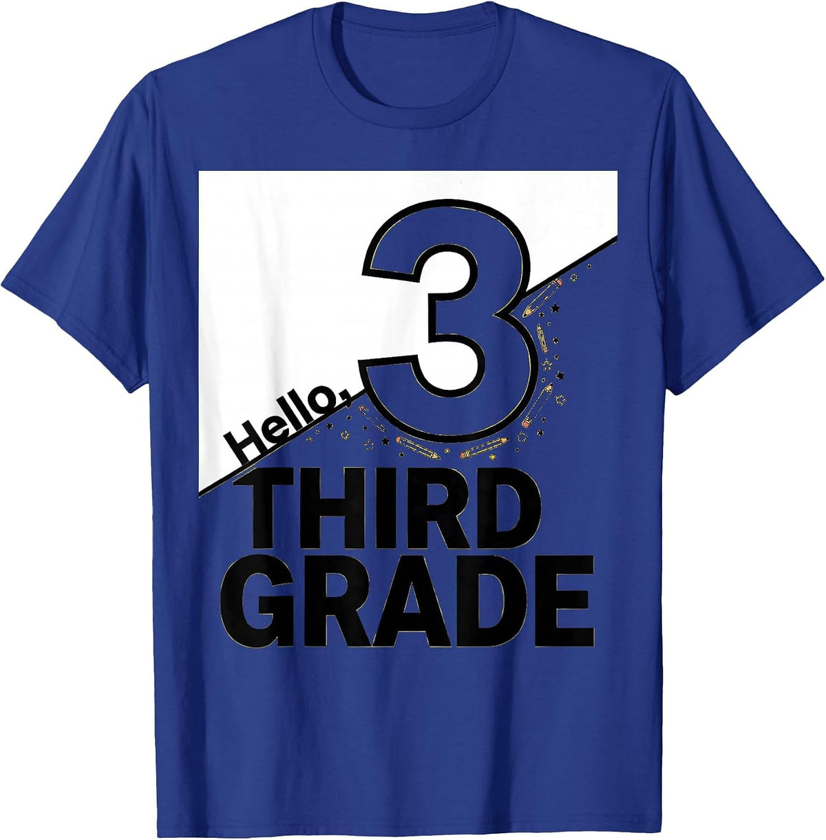 Men's Hello, Third Grade Playful Teacher Back to School T-Shirt - Royal Blue