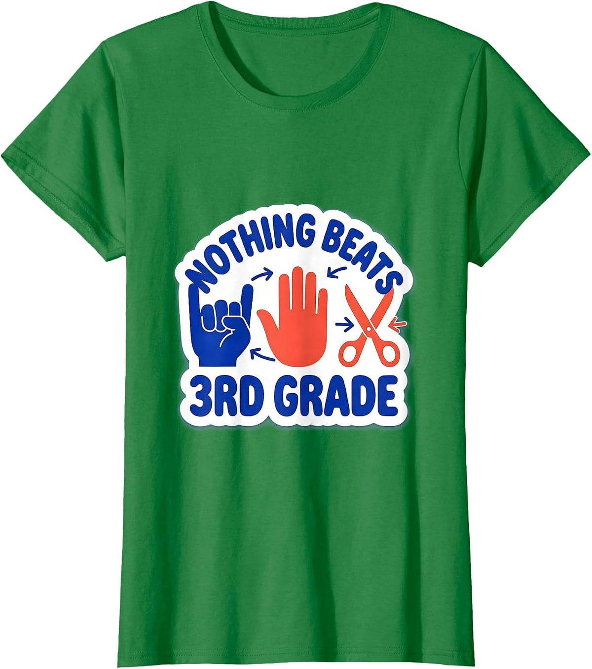 Women's Nothing Beats 3rd Grade Back to School Rock Paper Scissors T-Shirt - Kelly Green