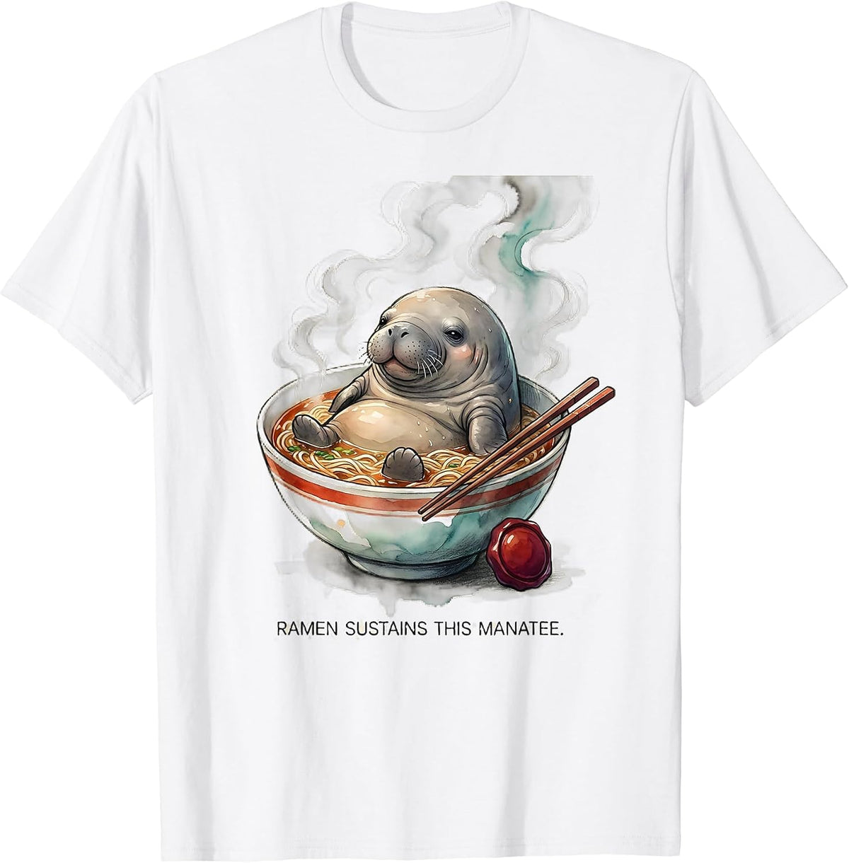 Men's Ramen Sustains This Manatee Funny Japanese Anime Animal T-Shirt - White