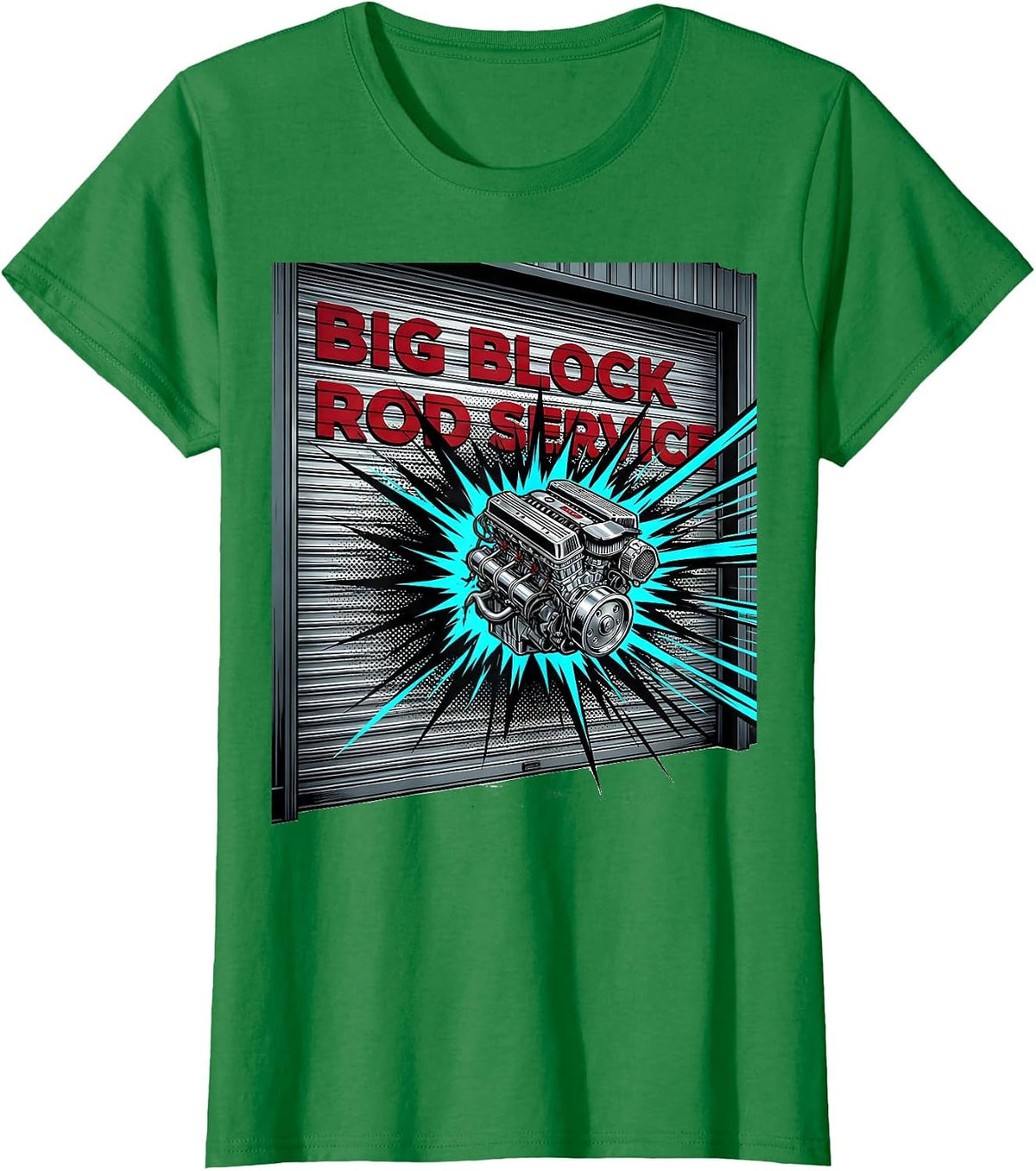 Big Block Rod Service Pop Art Classic Muscle Car Enthusiast T-Shirt - Kelly Green