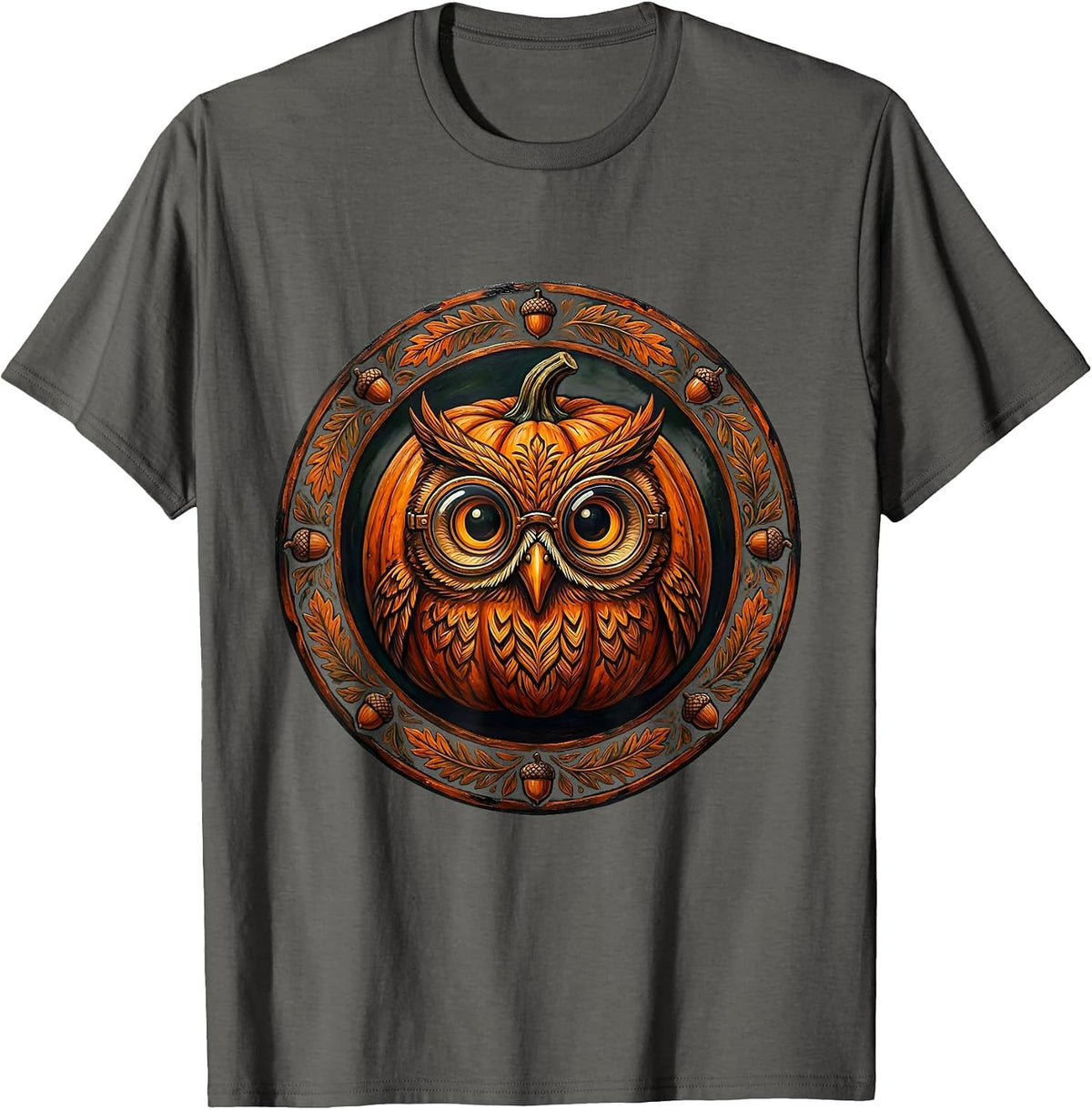 Men's Fall Teacher Owl Pumpkin Carved Jack-o-Lantern T-Shirt - Asphalt Grey