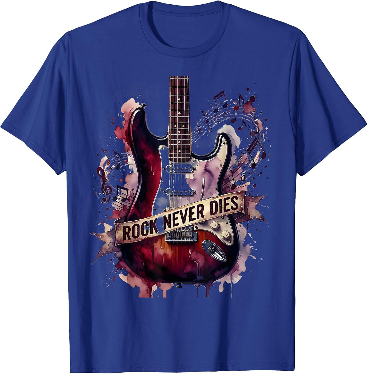 Men's Rock Never Dies Bold Rockstar Graphic Design T-Shirt - Royal Blue