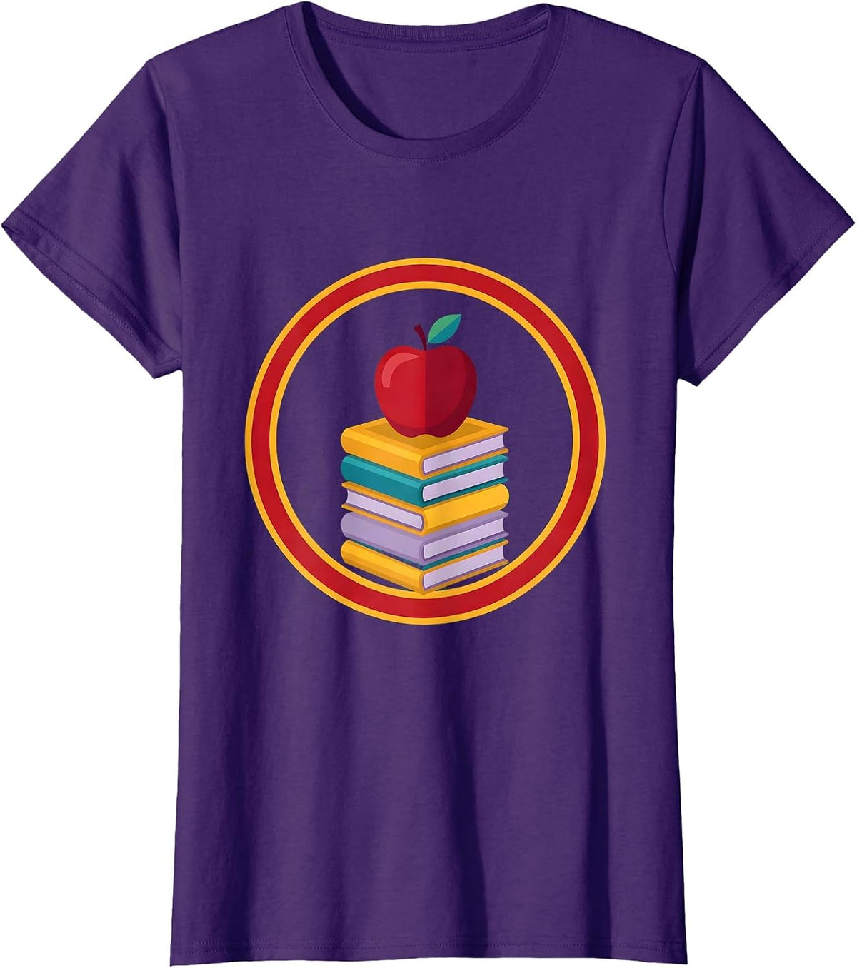 Women's First Grade Teacher Apple and Books Illustration T-Shirt - Purple