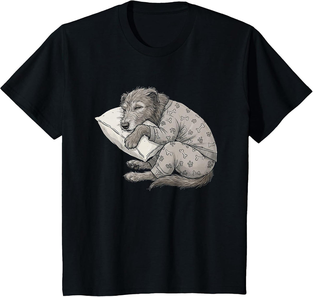 Funny Sleepy Irish Wolfhound Pajama Men Women Kids T-Shirt - Black