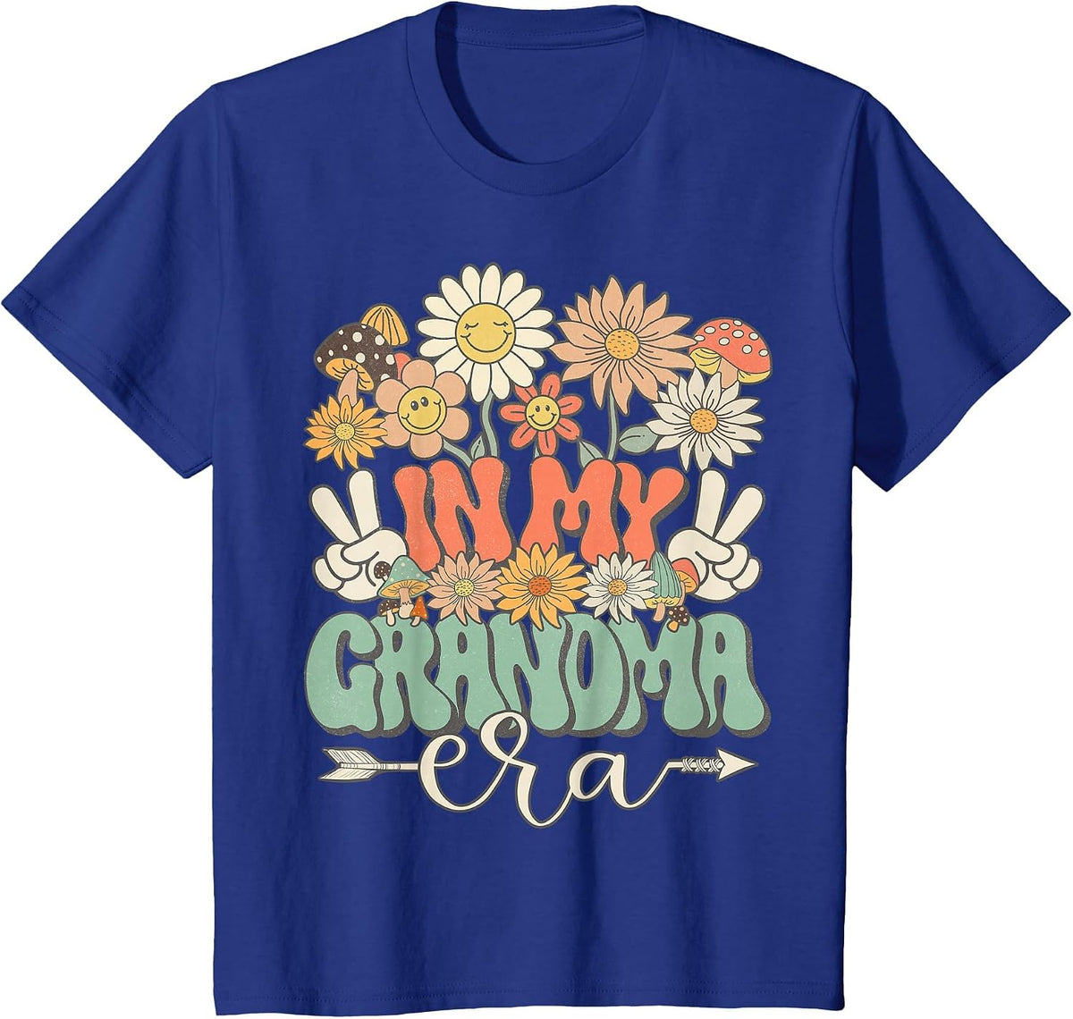 in My Grandma Era Floral Hippie Groovy Retro Matching Family T-Shirt - Royal Blue