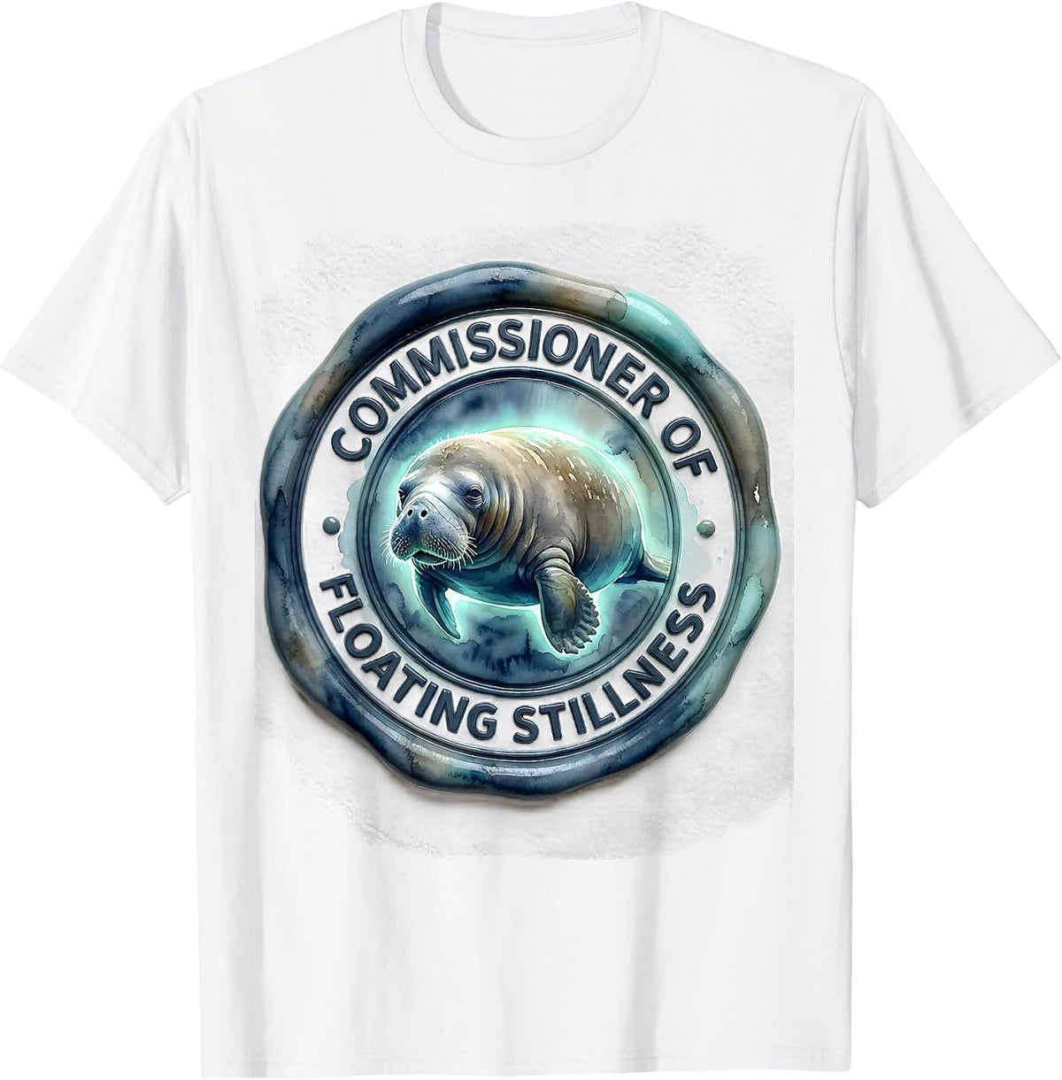 Men's Commissioner Of Floating Stillness Watercolor Manatee T-Shirt - White