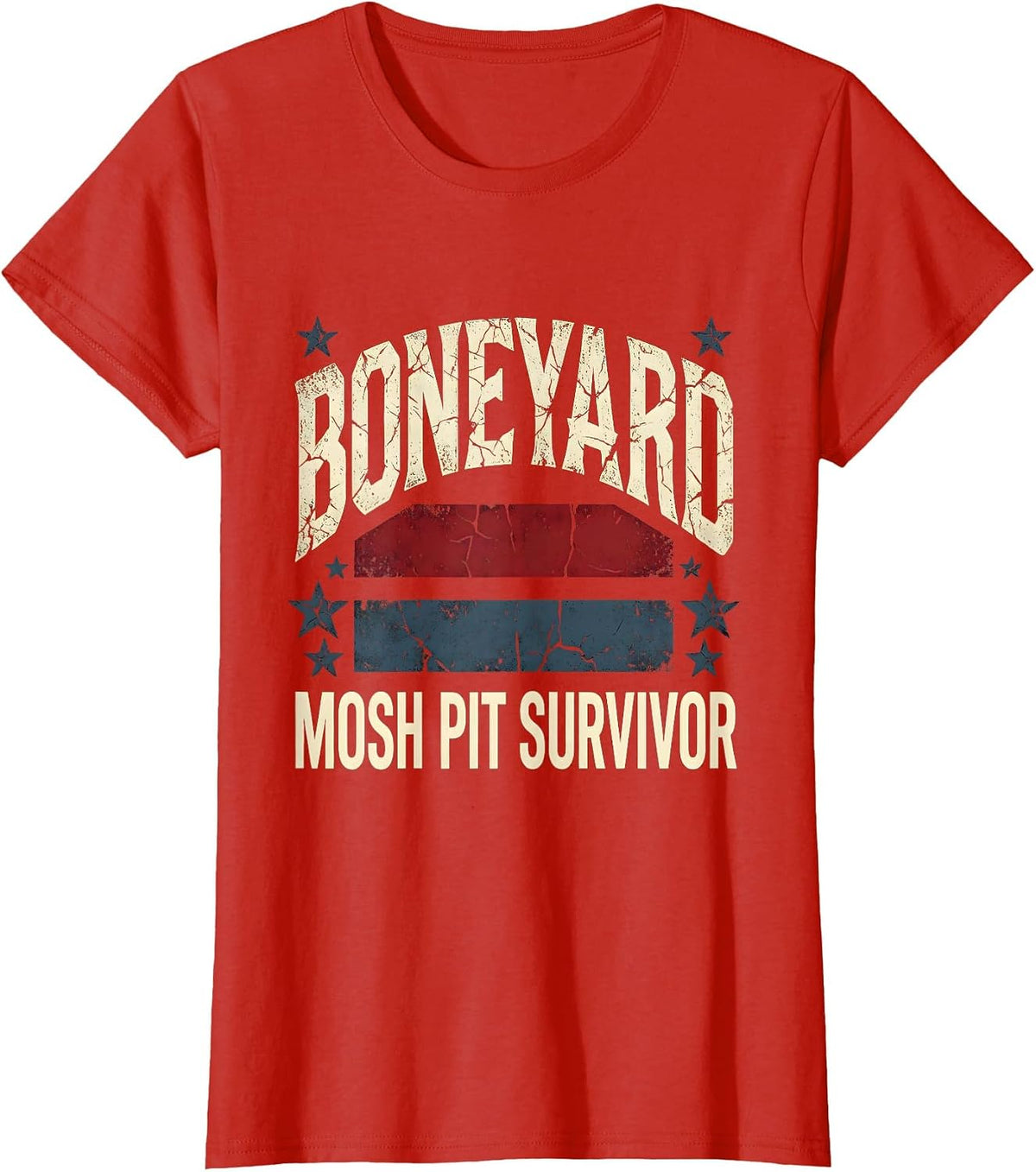 Women's Boneyard Mosh Pit Survivor Skeleton Rock Band T-Shirt - Red