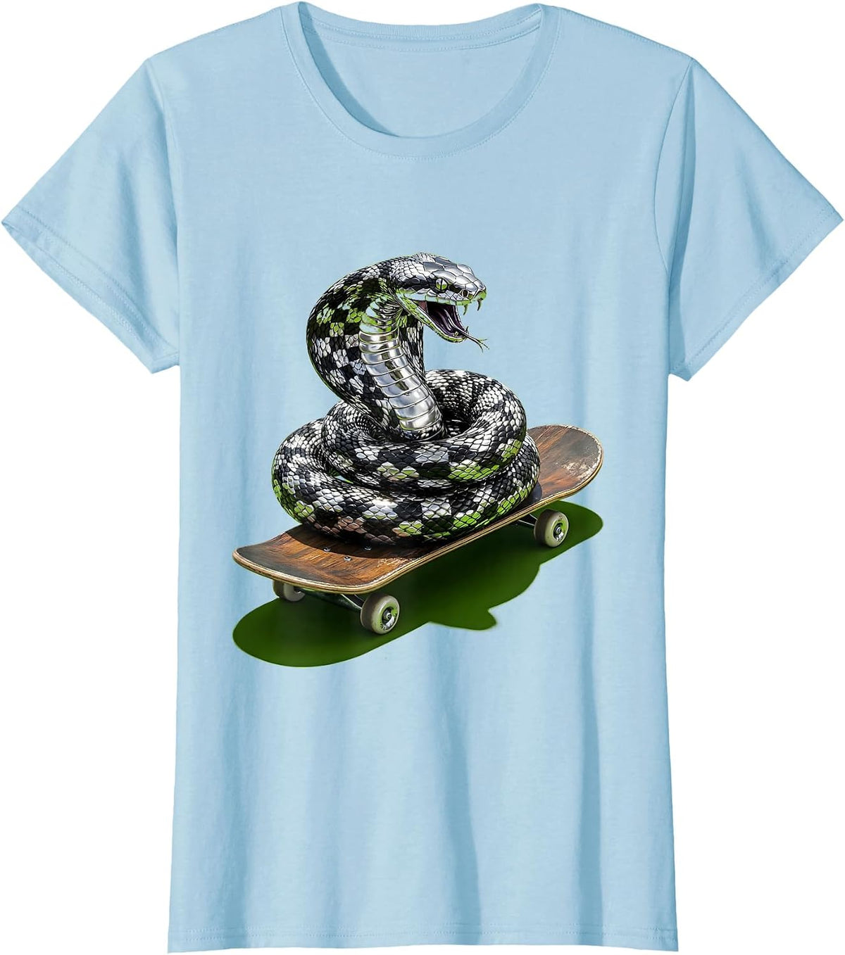 Y2K Snake Checkerboard Skateboard Graphic Tee T-Shirt - Baby Blue