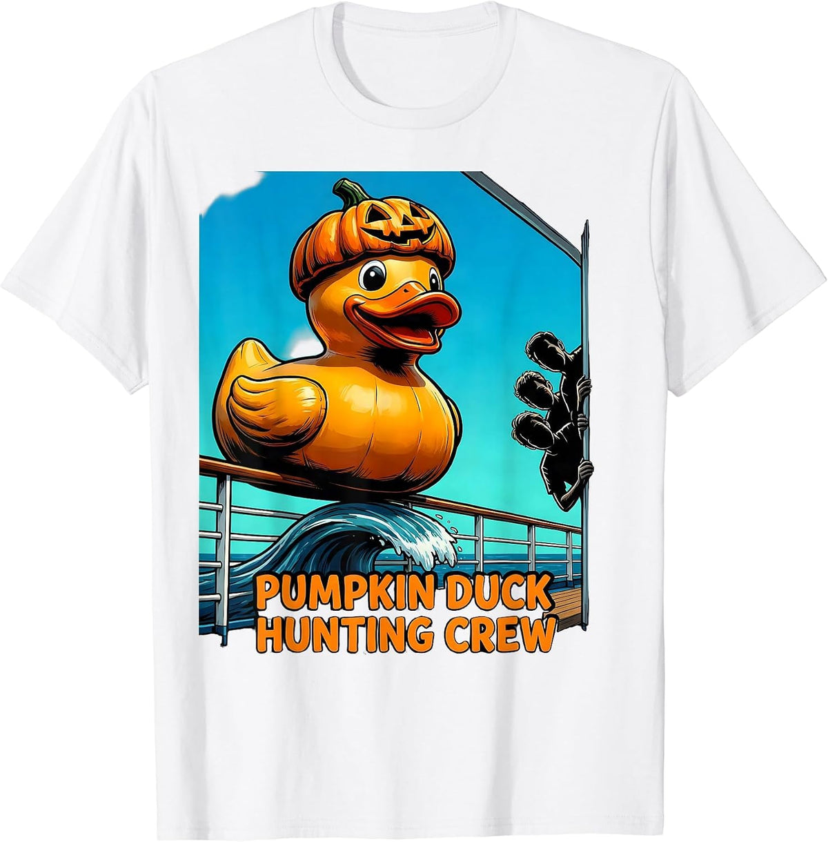 Men's Pumpkin Duck Hunting Crew Funny Halloween Cruise Squad T-Shirt - White