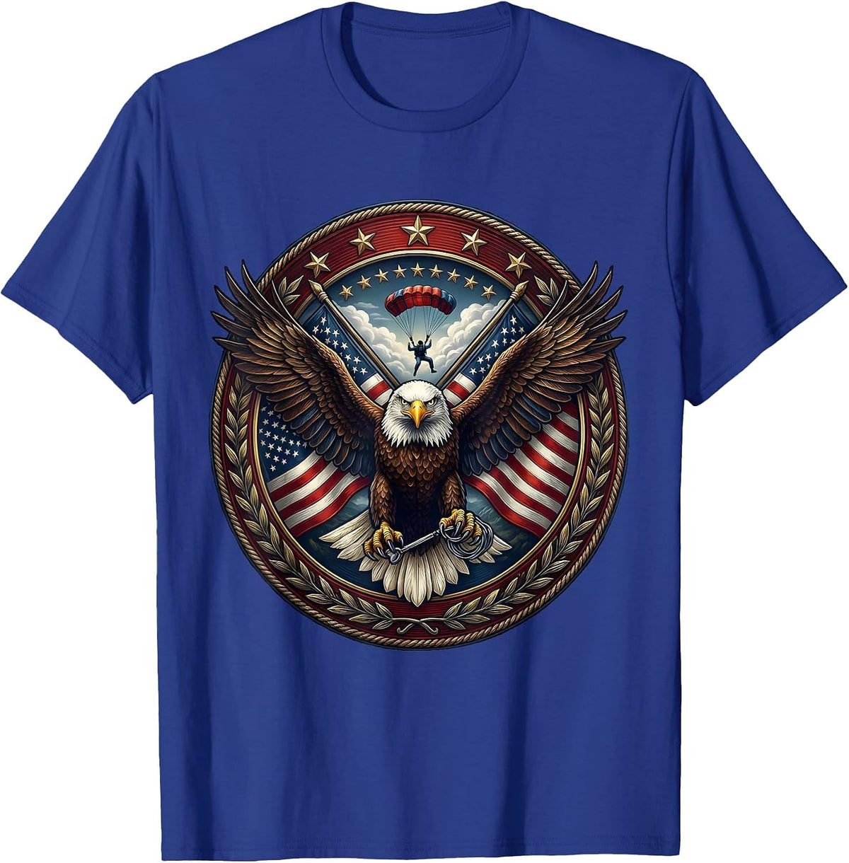 Men's Freedom Skydive Parachutist Sunlit Clouds Design T-Shirt - Royal Blue