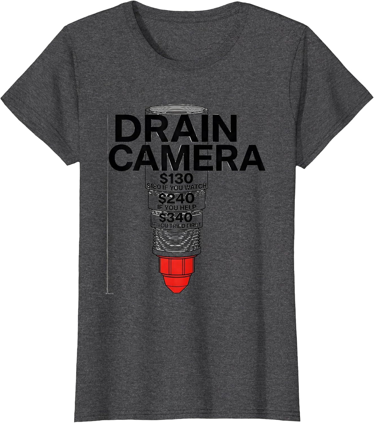 Women's DRAIN CAMERA Funny Plumber Sarcastic Gift T-Shirt - Dark Heather Grey