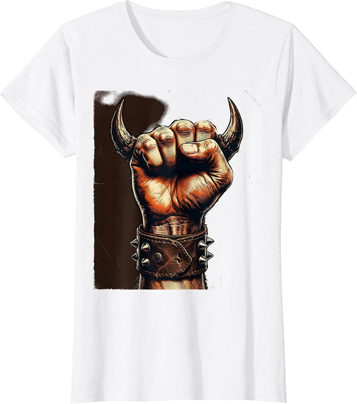 80s Rock Devil Horns Fist Raised Graphic T-Shirt - White