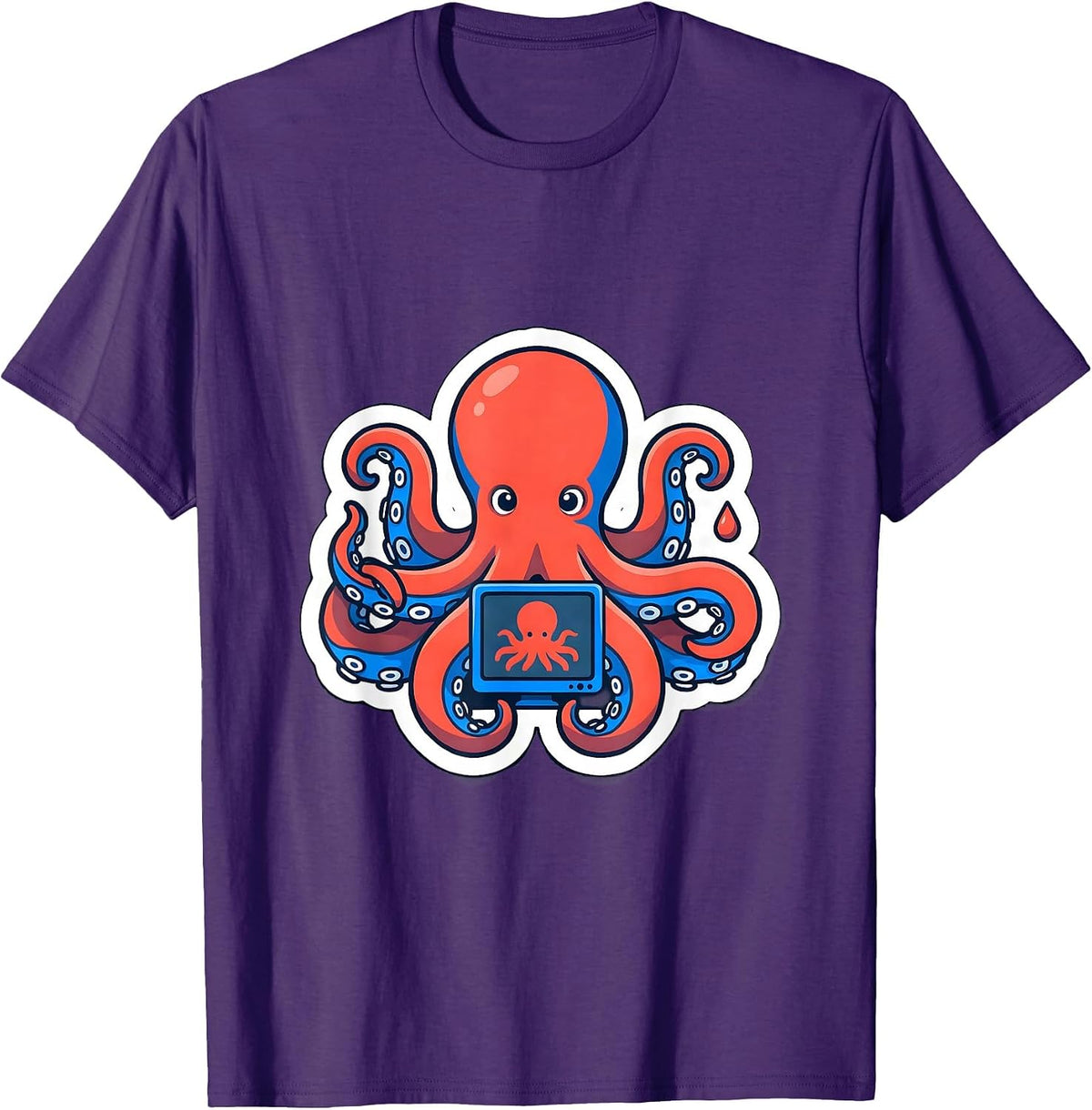Men's Compact Octopus Sticker Style Vintage Ocean Lover T-Shirt - Purple
