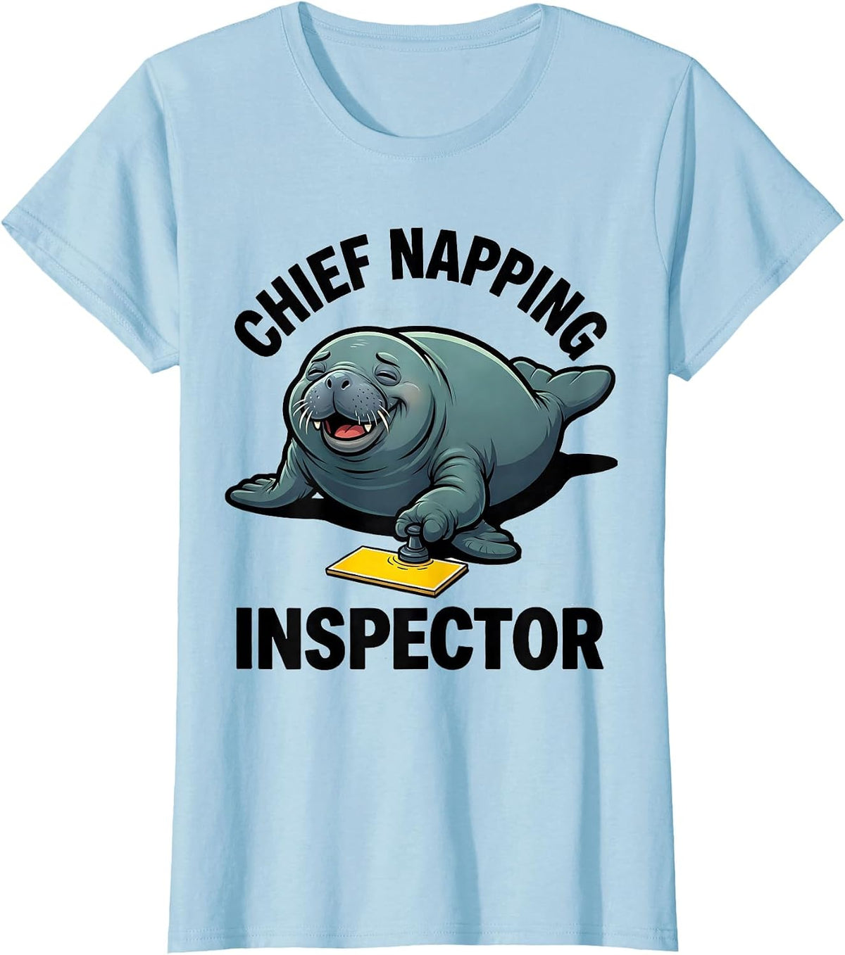 Chief Napping Inspector Funny Manatee Wildlife Lover Cartoon T-Shirt - Baby Blue