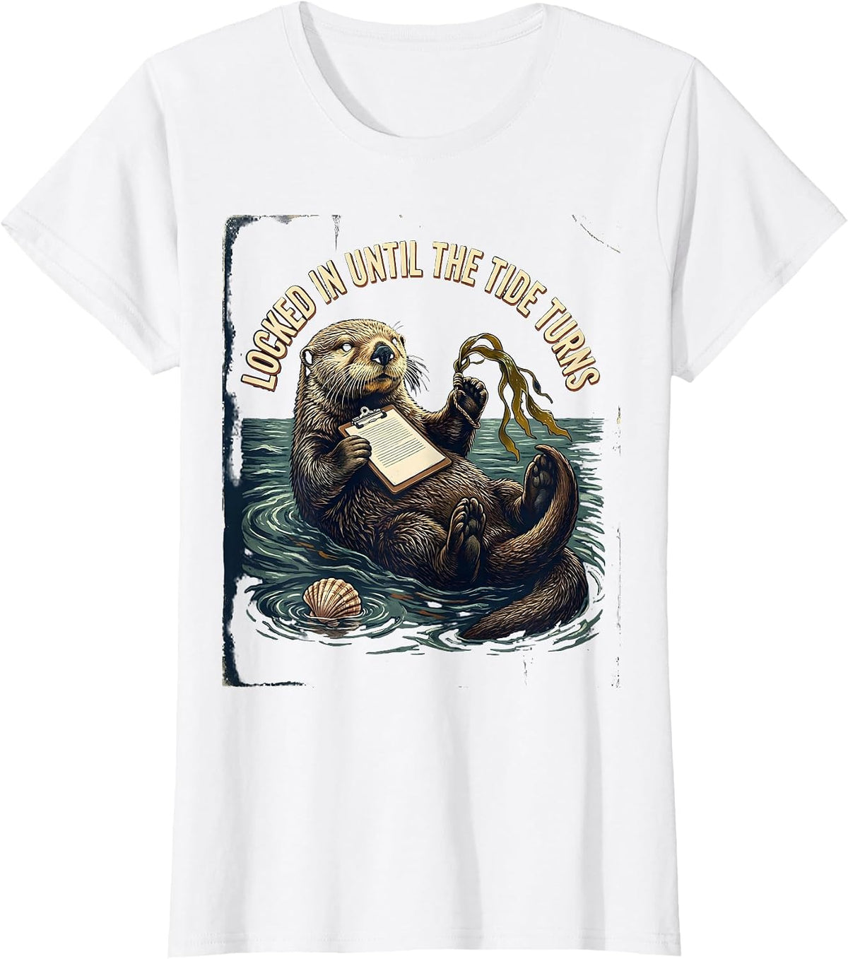 Locked In Until The Tide Turns Vintage Funny Sloth Meme T-Shirt - White
