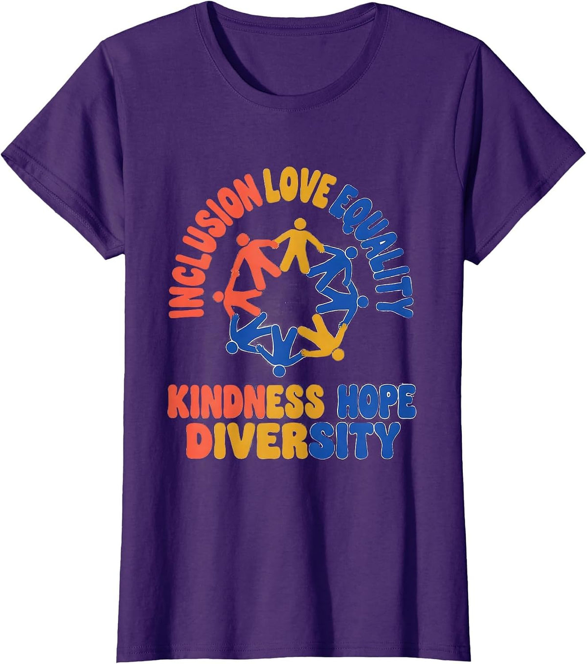 Women's Inclusion Love Equality Kindness Hope Diversity Social T-Shirt - Purple