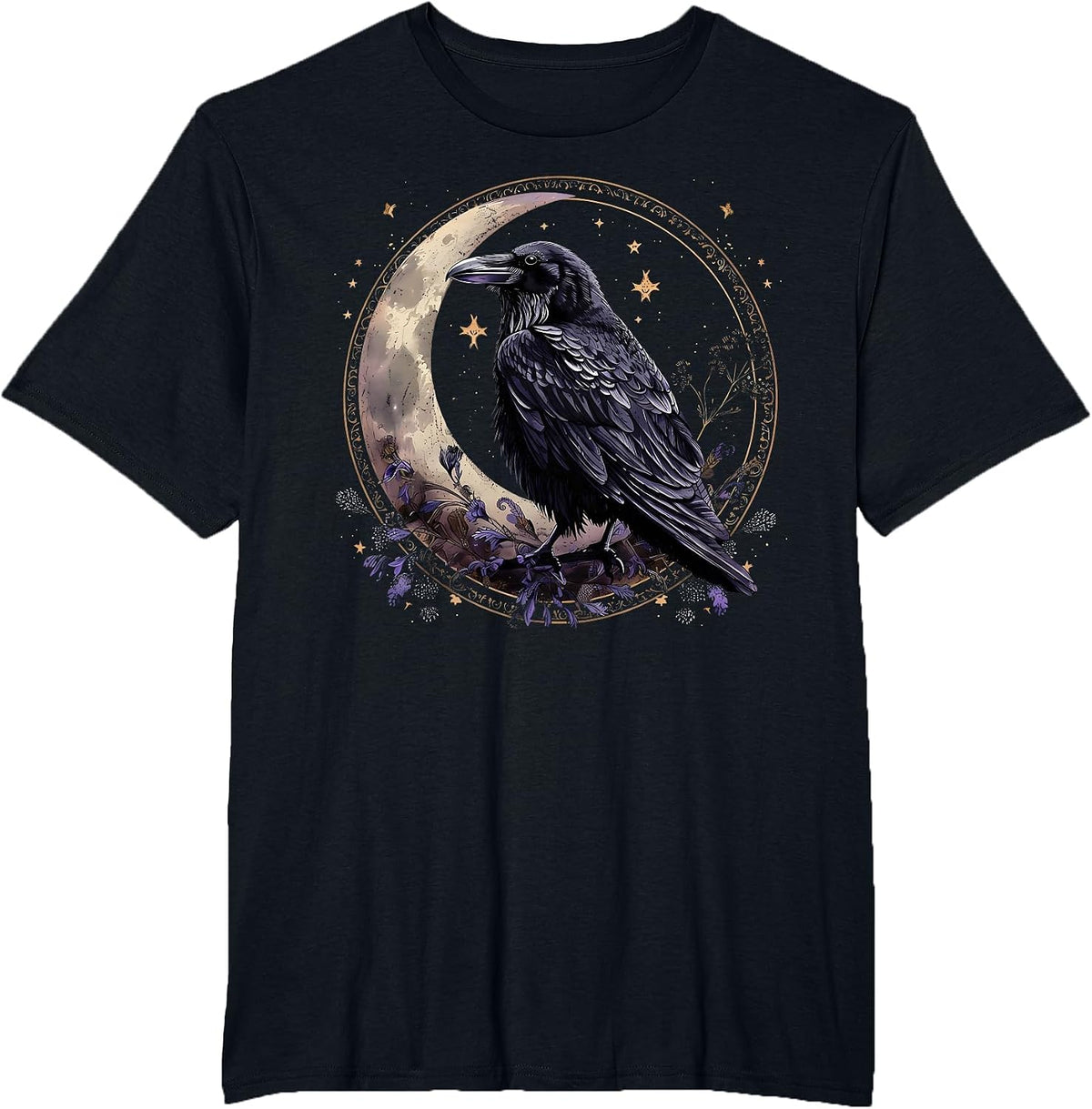 Whimsigoth Raven Moon Gothic Raven Dark Mystical Bird Nature T-Shirt - Black