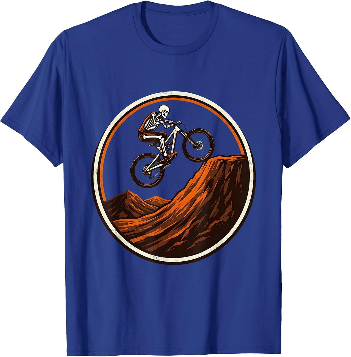 Skeleton Rider Dirt Jump Mountain Bike Graphic T-Shirt - Royal Blue