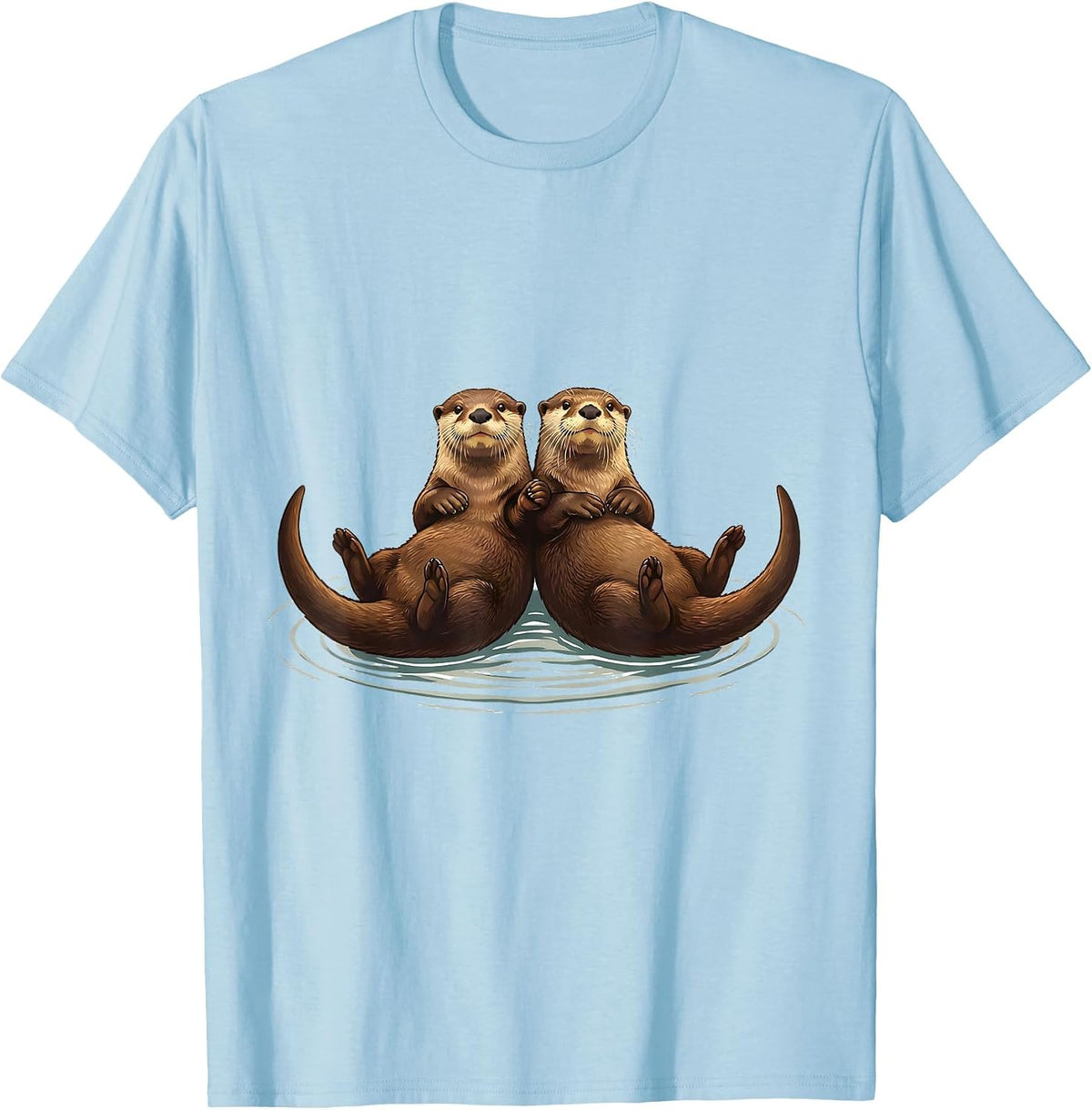 Men's Linked River Otters Funny Otter Lover Nature Art T-Shirt - Baby Blue