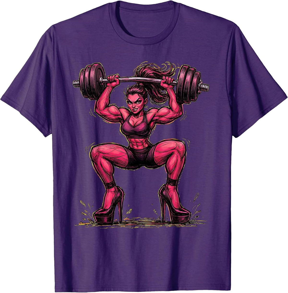 Dumbbell Diva Lifting Weights in Heels T-Shirt - Purple