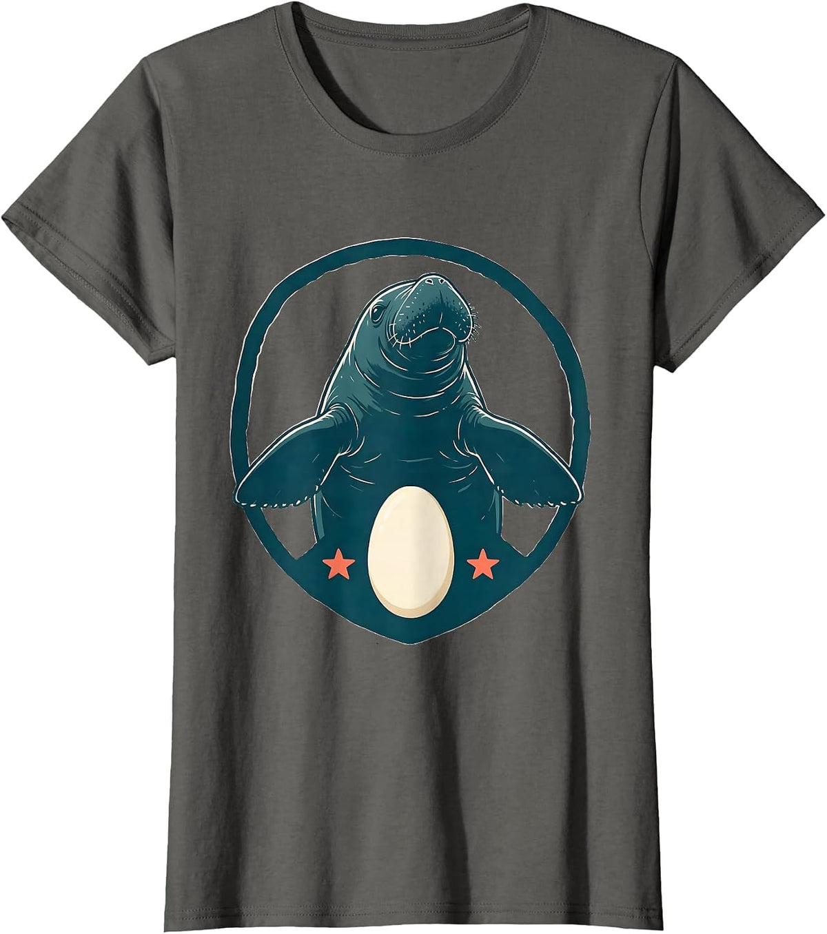 Women's Shield Manatee Potato Badge Funny Sea Cow Lover T-Shirt - Asphalt Grey