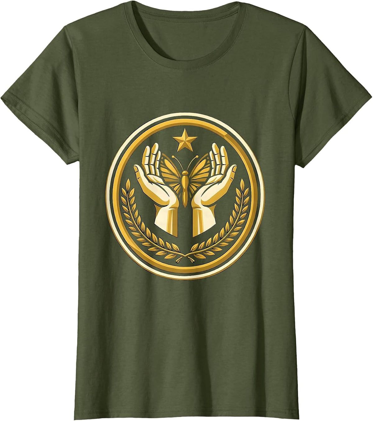 Women's American Sign Language Hands Illustration T-Shirt - Olive Green