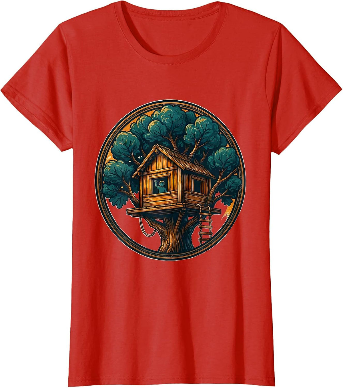 Hello From the Treehouse Cute Kids Climbing Design T-Shirt - Red