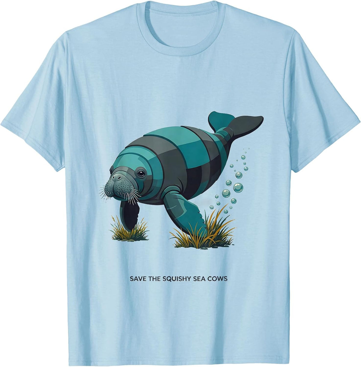 Men's Save The Squishy Sea Cows Midcentury Modern Manatee Lover T-Shirt - Baby Blue