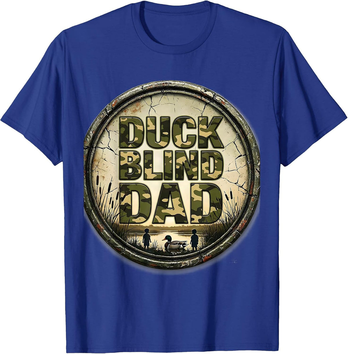Men's Duck Blind Dad Distressed Funny Hunting Dad Humor T-Shirt - Royal Blue