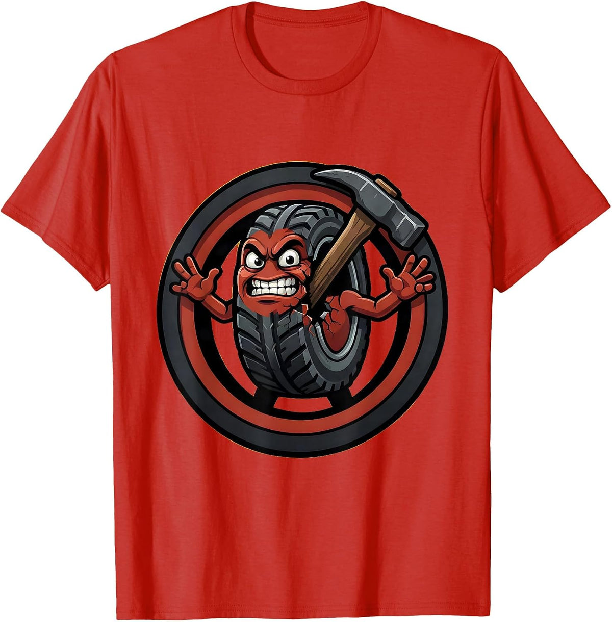 Men's Tire Iron Wedged in Split Tire Graphic T-Shirt - Red