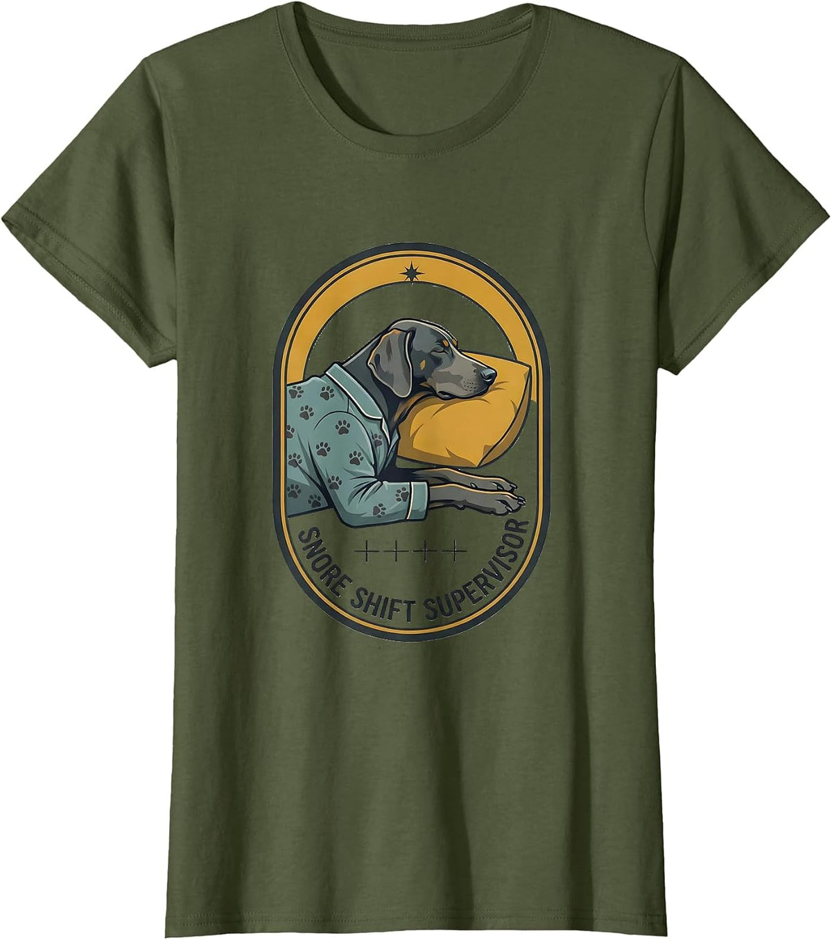 Women's Snore Shift Supervisor Funny Sleepy Weimaraner Pajama Men T-Shirt - Olive Green